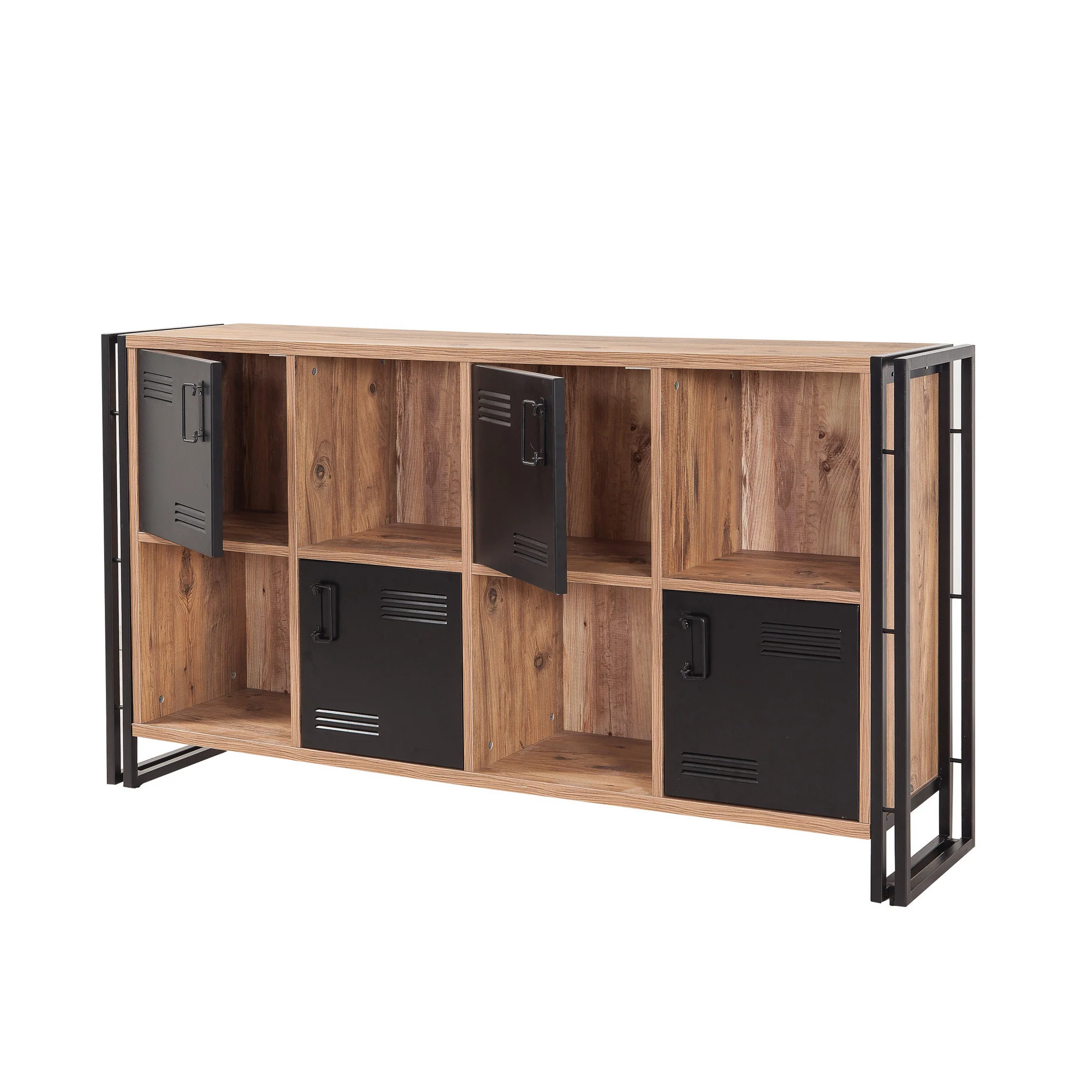 Libreria scaffale bassa a scacchiera industrial legno e metallo 8 vani cm 164x35x89h