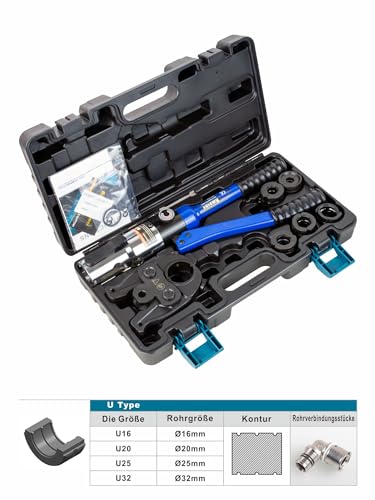 AMZCNC Pinza a pressa professionale (idraulica), con profilo a U 16 20 25 32, set di utensili a pressa HPZ con testa girevole a 360°, per tubo di rame, tubo in acciaio inox, inserti a ganasce U : Amazon.it: Fai da te