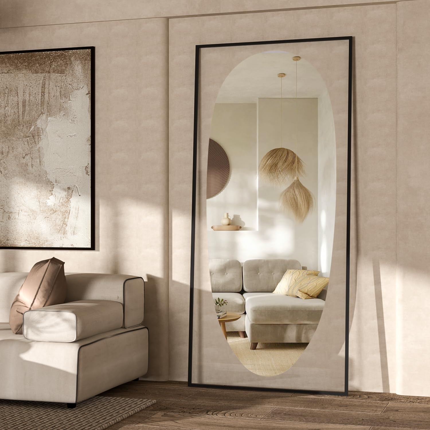 Elemango Specchio da 165 x 60 cm a lunghezza intera, specchio da pavimento, grande per tutto il corpo, si appoggia contro specchio da parete, specchio equilibrato, camera da letto, specchio pe