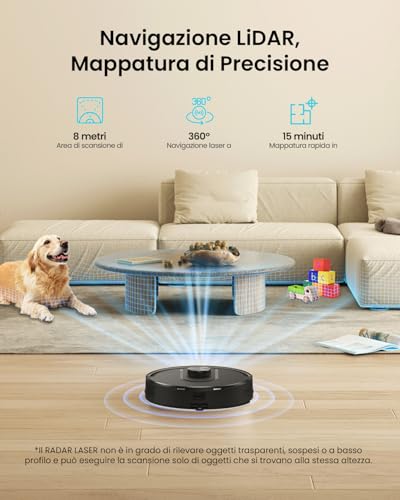 Robot Aspirapolvere Lavapavimenti con Mappatura,LiDAR Rilevamento Ostacoli, Aspirapolvere Robot lavapavimenti Potente Navigazione Laser per Pulizia Pavimenti Tappeti Peli Animali,Autonomia 180min : Casa e cucina