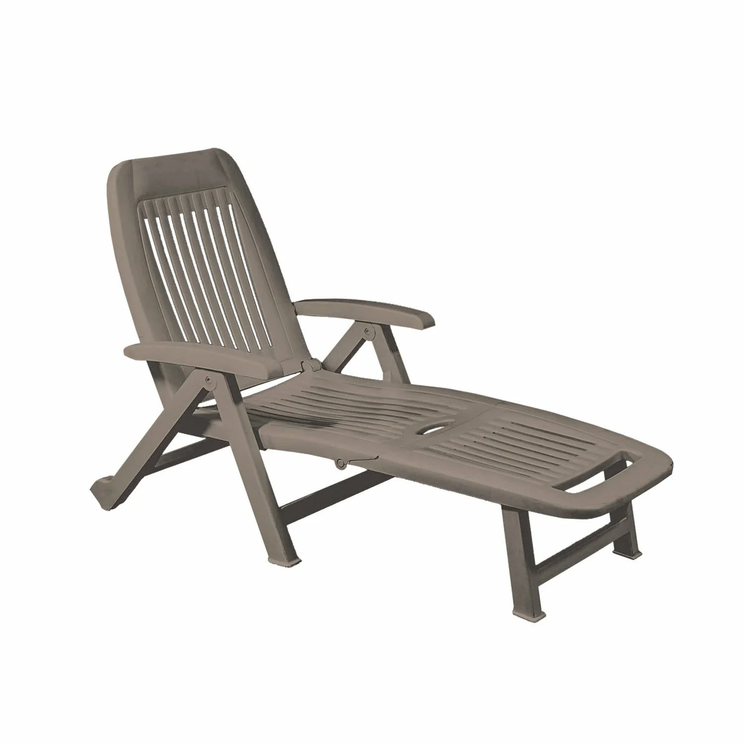 Lettino regolabile con braccioli Fiorello in resina tortora - h95x72x190 cm