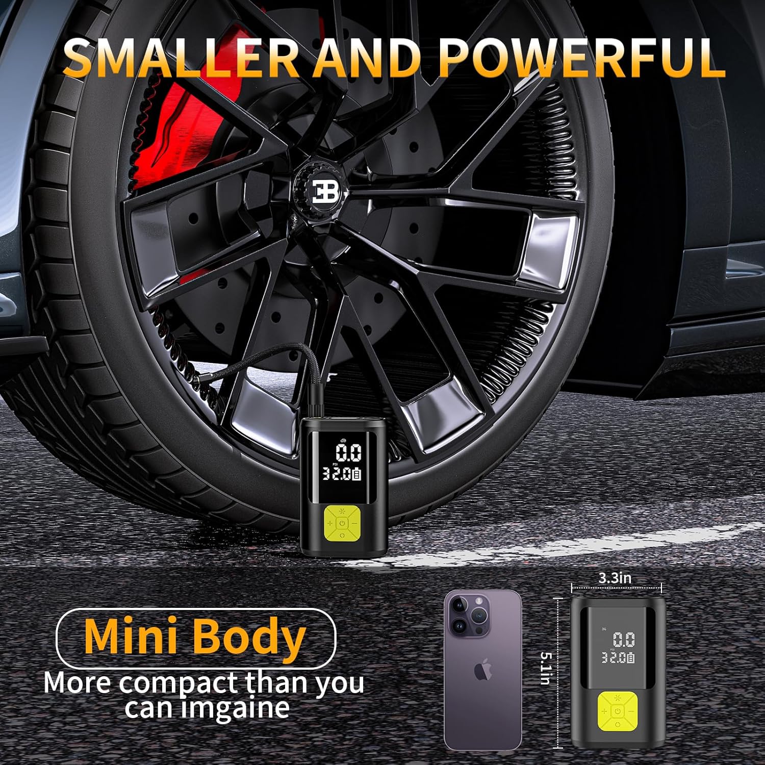 EVARYOO 6000mAh Mini Portable Car Air Compressor, 150PSI Electric Bike Inflator with Digital LCD Screen and LED Flashlight, Electric Pump for Bicycle, Car, Motorcycle, Scooter, Balls