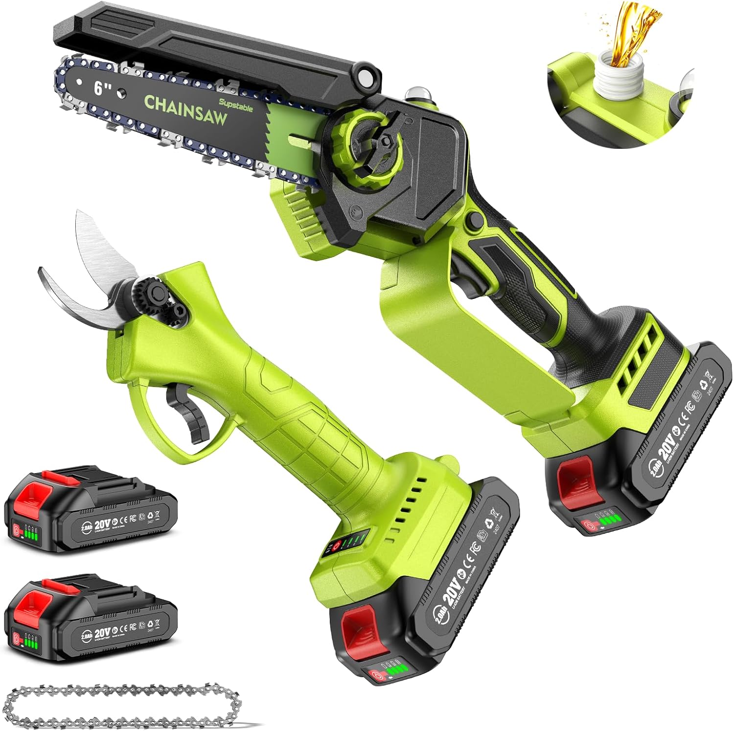 Supstable 12 Pollici Motosega a Batteria, Motosega Elettrica Senza Fili 2x5000mAh, Potatore Senza Fili per Attrezzi da Giardino, Taglio del Legno, Fai da Te (1200W Brushless) - S3 Pro