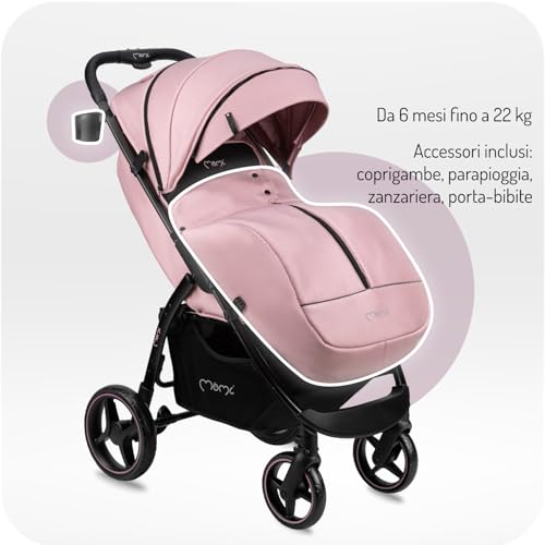 MoMi MIYA EVA Passeggino per bambini da 6 mesi (fino a 22 kg), cintura di sicurezza regolabile a 5 punti, cestino per la spesa, coprigambe, portabicchieri, parapioggia e zanzariera : Prima infanzia
