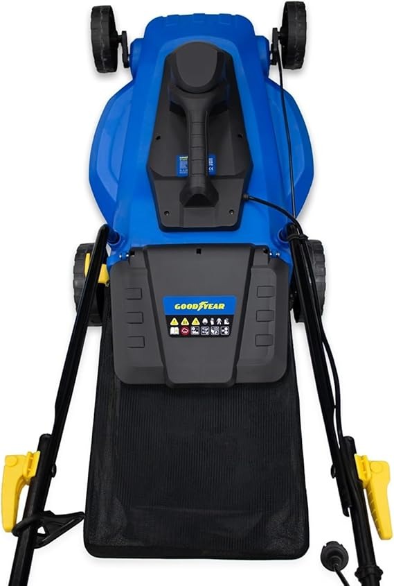 Goodyear – Rasaerba elettrico da 1800 W. Motore 3200 giri/min 210-230 V. Rasaerba a filo con larghezza di taglio 40 cm. 71x48x29 cm. Sacco di raccolta da 35 litri