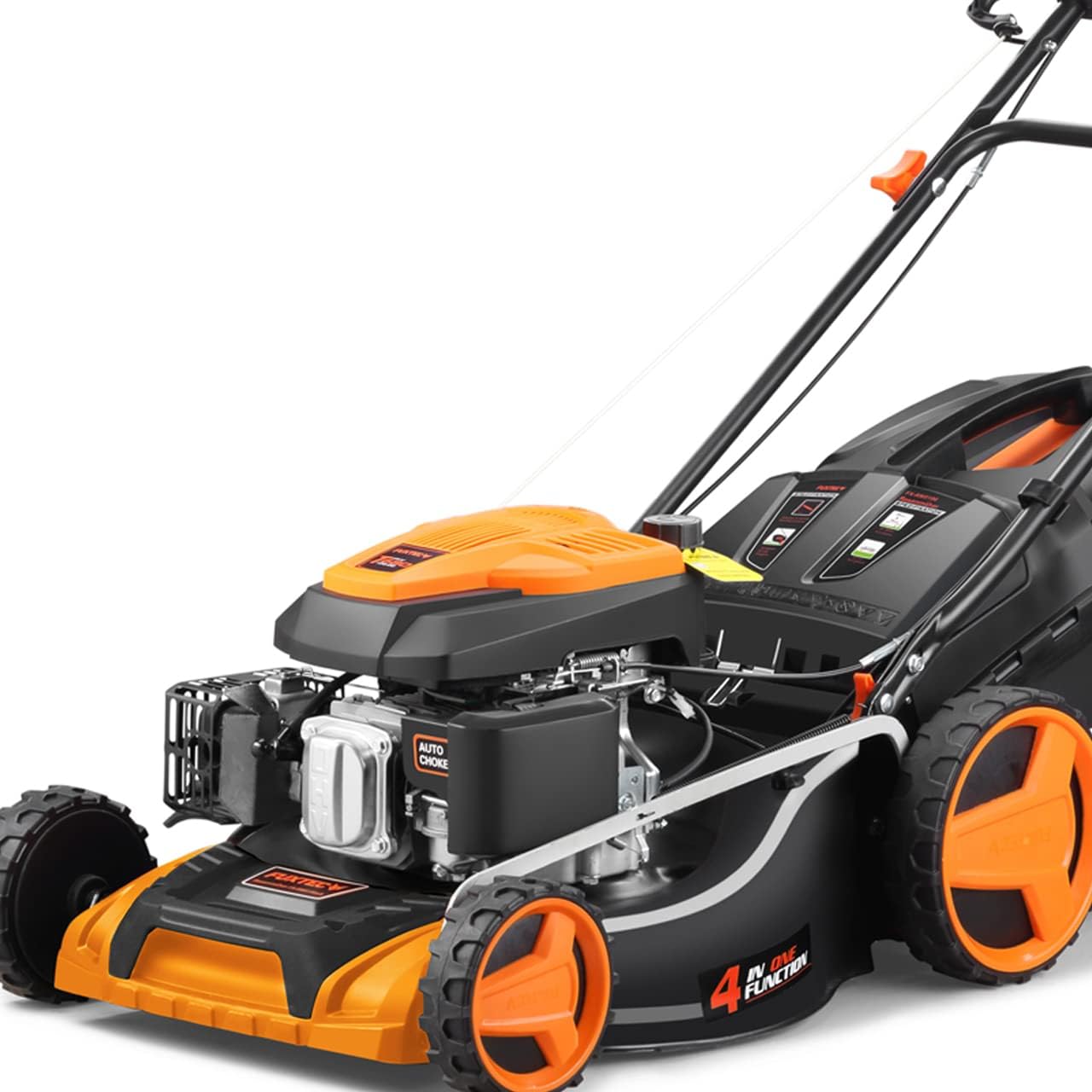 Fuxtec RM5196PRO Adjustable Self-Propelled Petrol Lawn Mower 51 cm Cut, GT Transmission Lawn Mower with 196cc Nitro Engine Easy Clean 4in1 6CV/4.4KW Mulching and Bag 60L