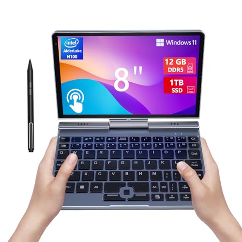 Mini computer portatile 2 in 1 da 8 pollici, con schermo tattile HD, Windows 11 Pro, piccolo computer portatile per affari e studenti, Intel N100 12 GB LPDDR5 1 TB M.2 SSD, Wi Fi 6, fotocamera BT5.2 : Informatica