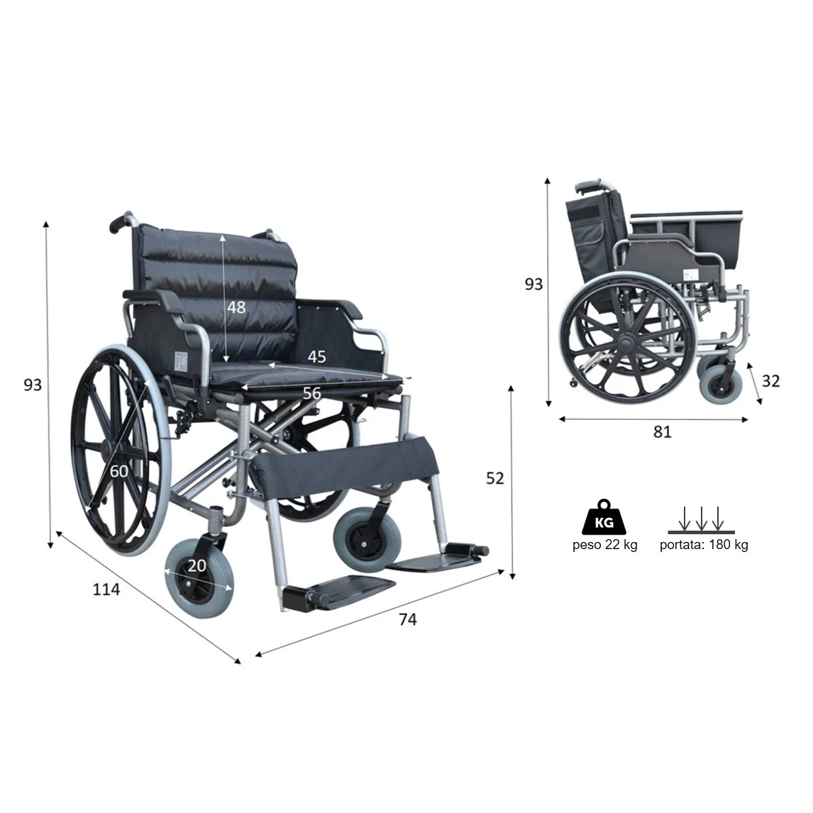 Carrozzina Bariatrica (Acciaio) | THIRA