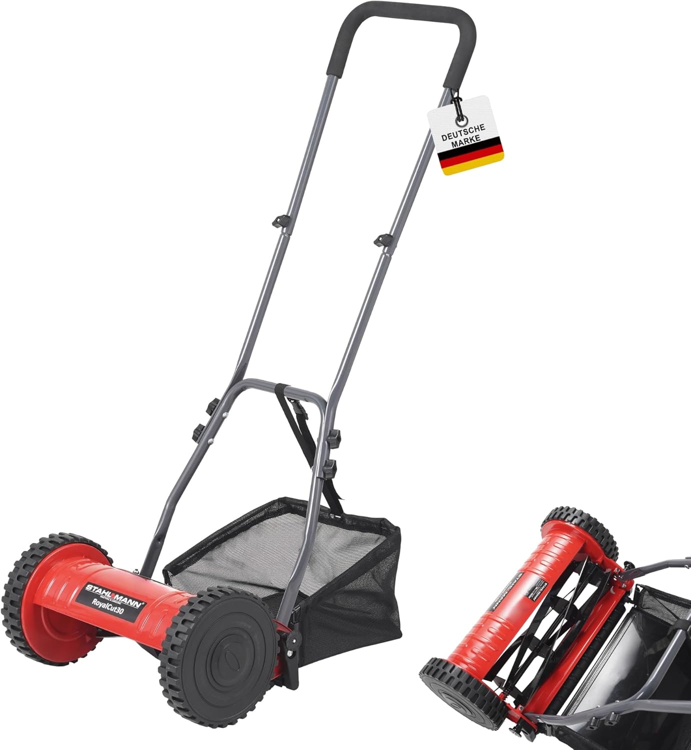 STAHLMANN RoyalCut - Tosaerba con larghezza di taglio di 30 cm, cestello di raccolta da 27 litri, regolazione dell'altezza di taglio a 4 livelli – tosaerba manuale – silenzioso ed ecologico
