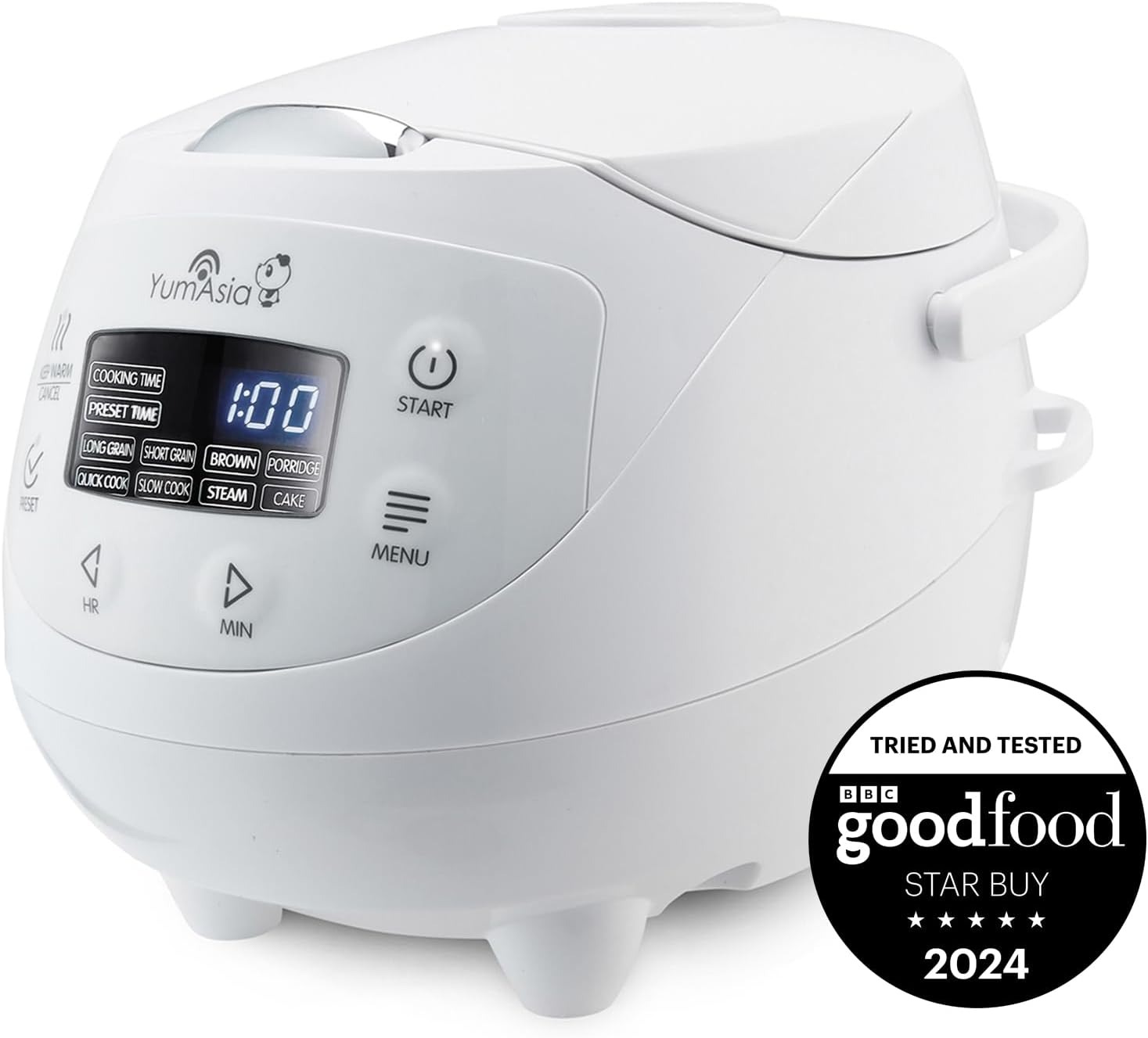 Yum Asia Panda Mini Cuociriso con Ciotola in Ceramica Ninja e Advanced Fuzzy Logic (3,5 tazze, 0,63 litri) 4 Funzioni di Cottura del Riso, 4 Funzioni Multicooker, Display LED, 220-240V