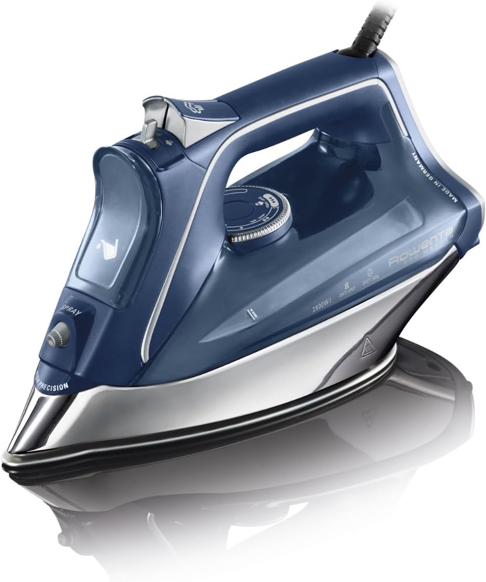 Rowenta DW8215D1 PRO Master Steam Iron, with Anti-Limescale Function, Continuous Dispensing 45 g/min, Power 2800 W, Stainless Steel, Blue