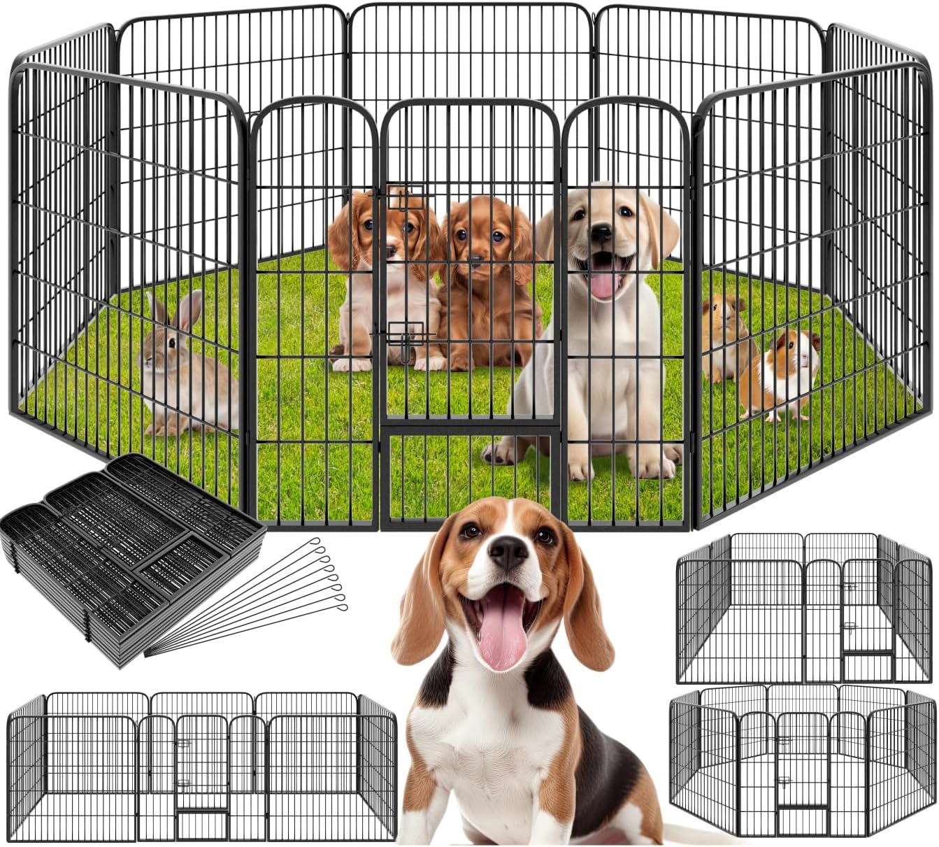 tectake® Recinto per Cuccioli, Conigli, Animali di Piccola Taglia, Recinto per Animali da Esterno, Porta con Doppio Blocco, Puntelli, Versatile, Pieghevole - Altezza 100 cm