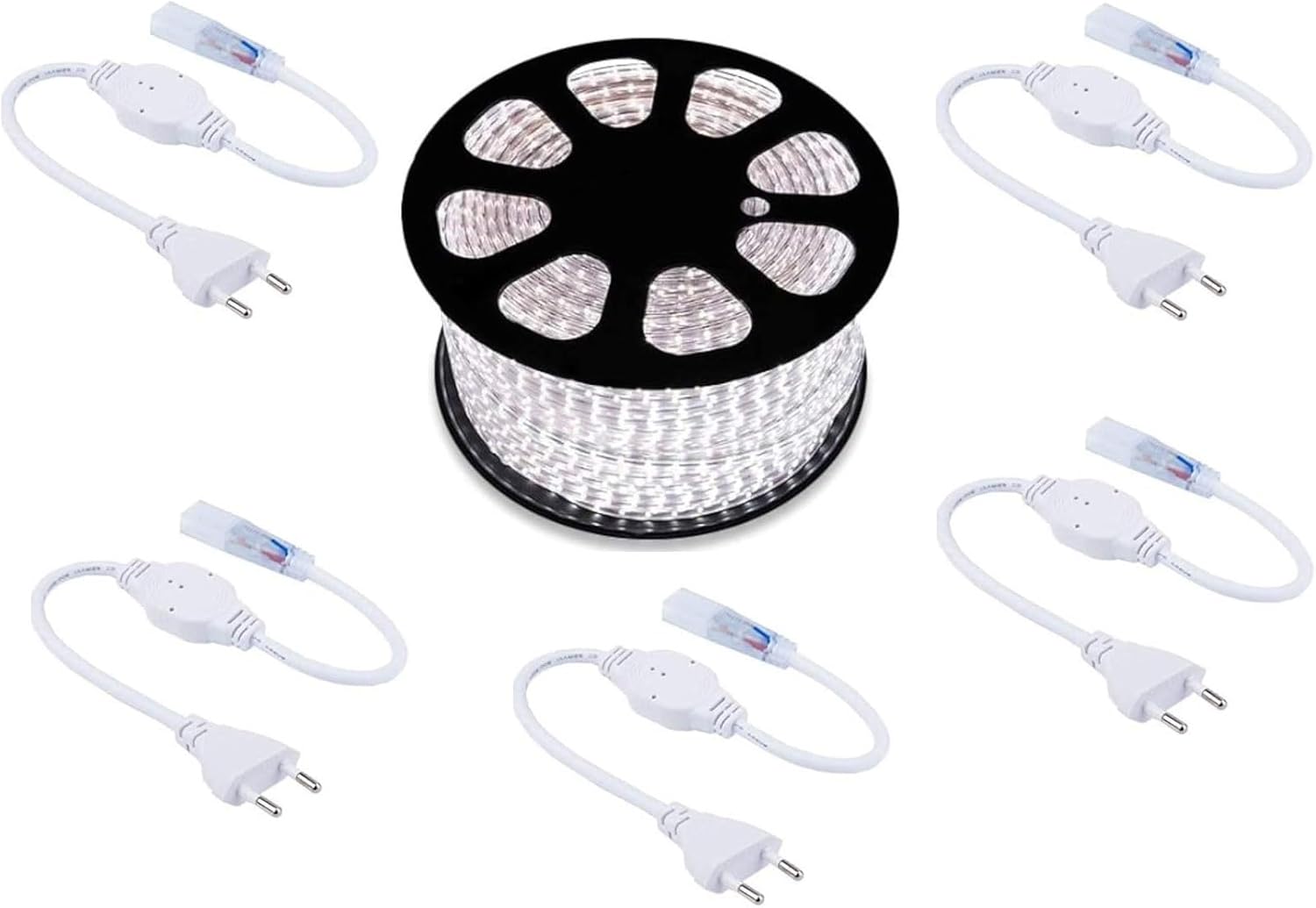 AntDau71 - Bobina Striscia Led Luminosa 100 Metri Luce Bianco Fredda 5050 220v Flessibile da Interno ed Esterno + 5 spine Cw578
