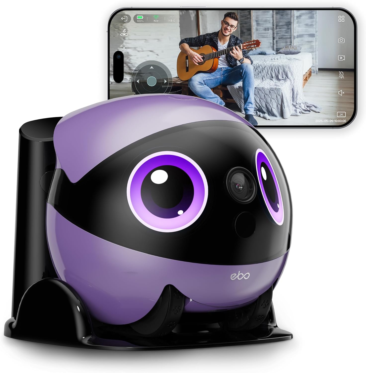 Enabot EBO Air 2 Plus, robot intelligente guidabile per la sorveglianza domestica con immagine facciale personalizzata, telecamera di sorveglianza 3K con batteria, fotocamera per animali domestici con