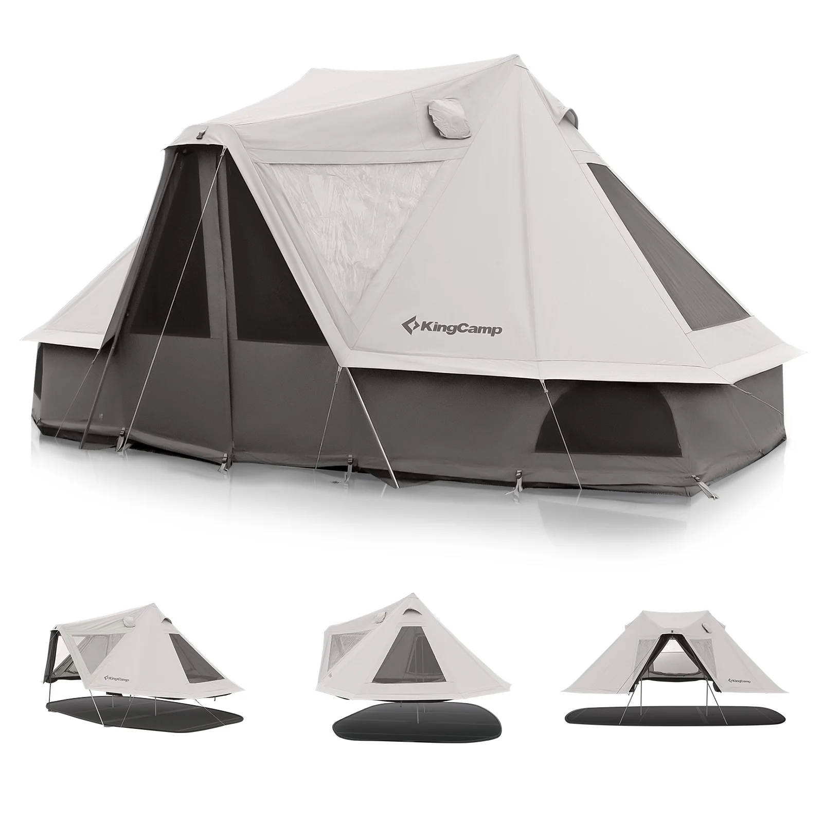2025 KingCamp Khan Villa – Tenda di gruppo lussuosa per glamping con altezza interna di 240 cm, uscita per camino e pareti laterali in mesh per una ventilazione ottimale