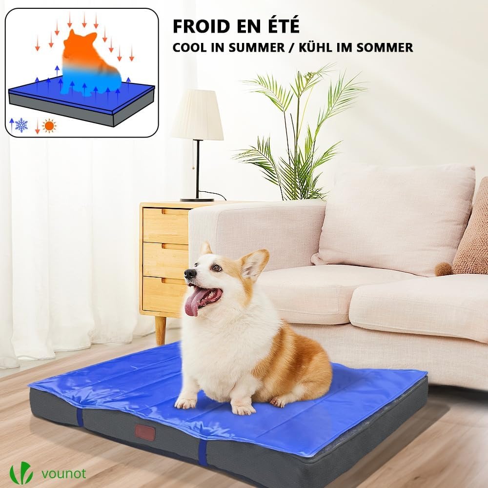 VOUNOT® Letto per Cani Ortopedico con Tappetino Rinfrescante Rimovibile, Cuscino per Cani 2 in 1 Cane di Taglia Media, Tappetino per Cane Lavabile, Grigio 91x70x9 cm