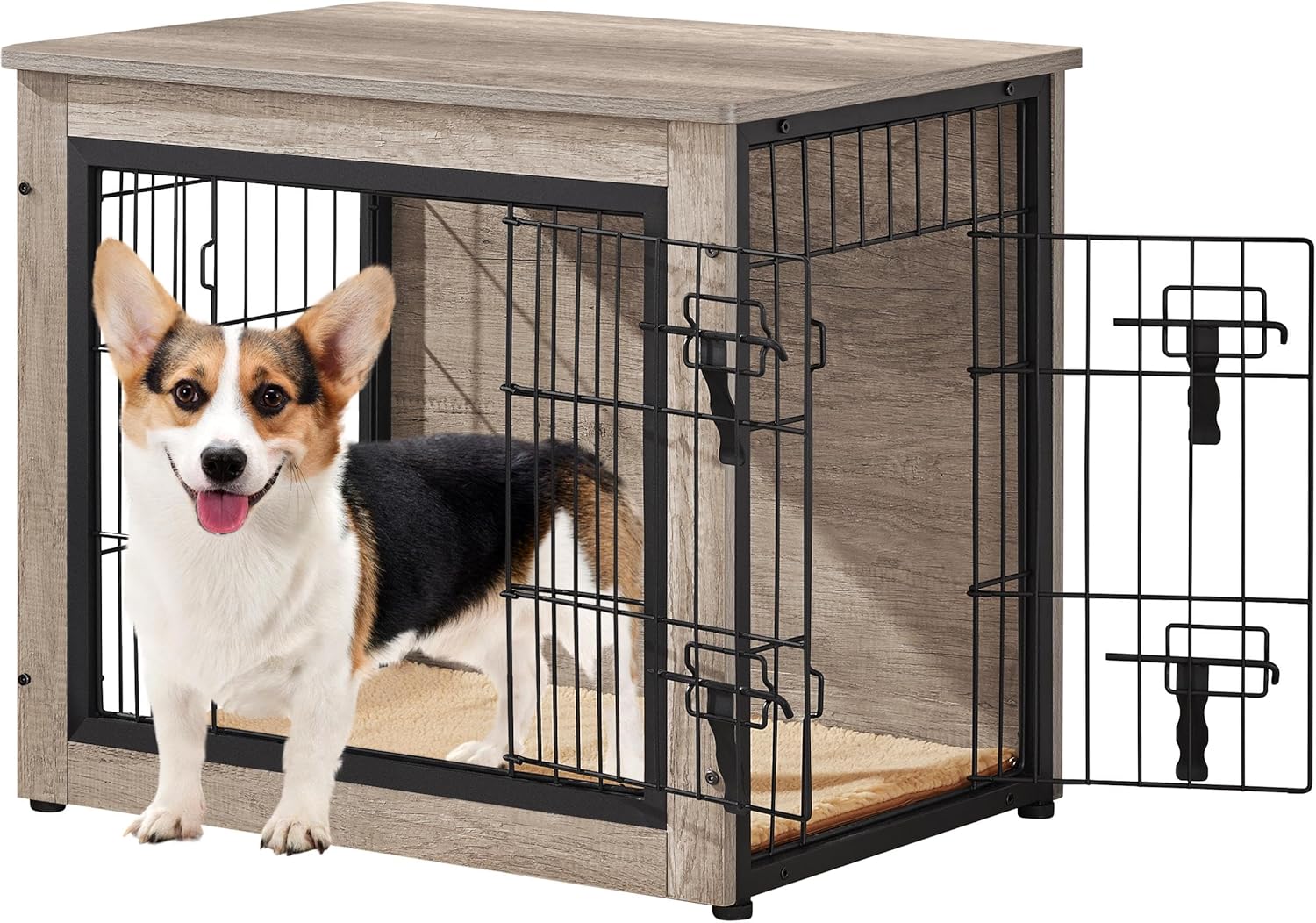 Yaheetech Kennel Dog Cage, Coffee Table with Double Doors and Cats in Wooden Mesh for Indoor Use, 80.5 × 55.5 × 64 cm, Rustic Brown