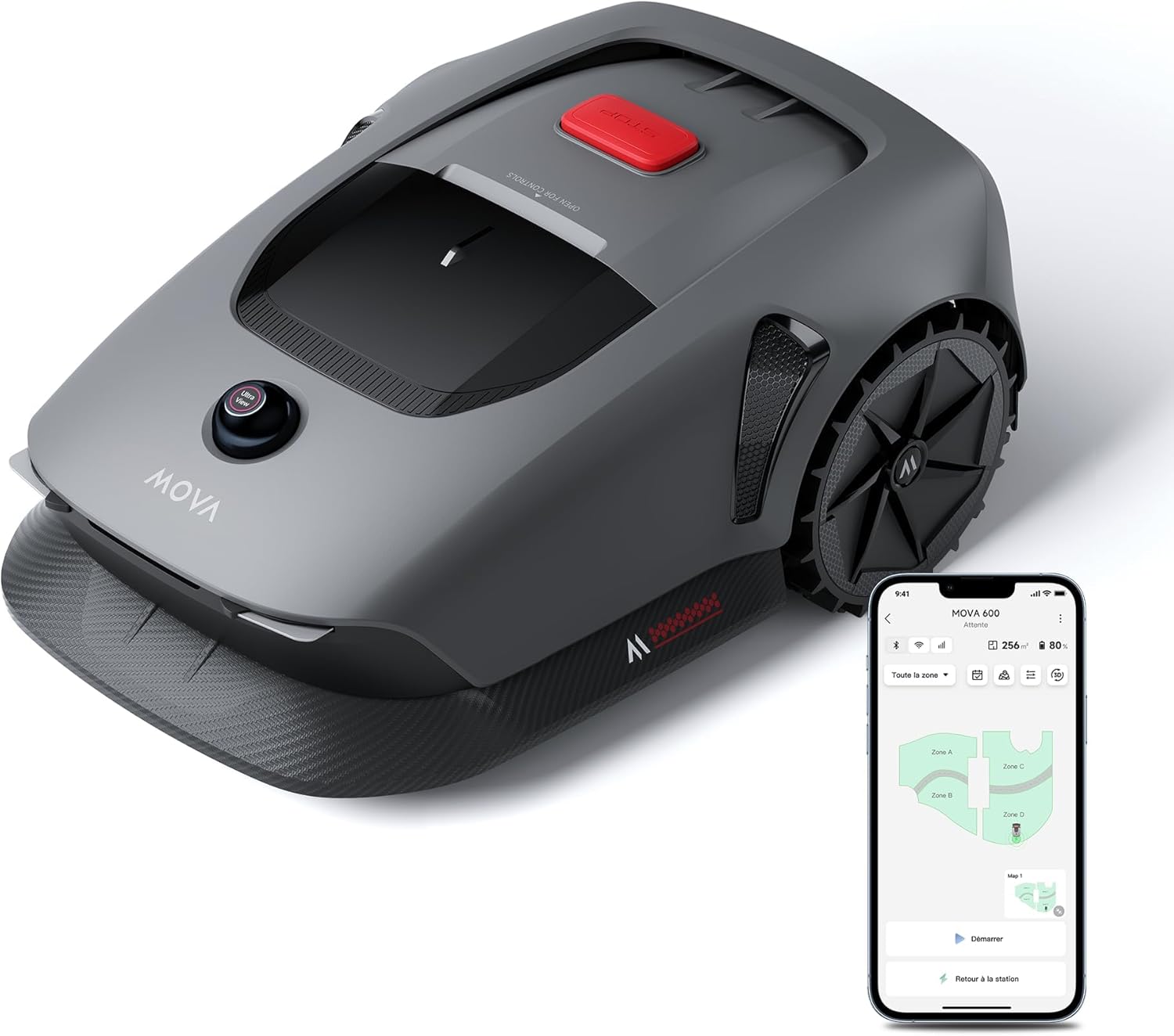 MOVA 600 Robot Tosaerba Senza Filo Perimetrale, Mappatura 3D-LiDAR Fino a 600 m2, Superamento Ostacoli Intelligente, Controllo via App, Taglio a U, Silenzioso, Allarmi di Sicurezza