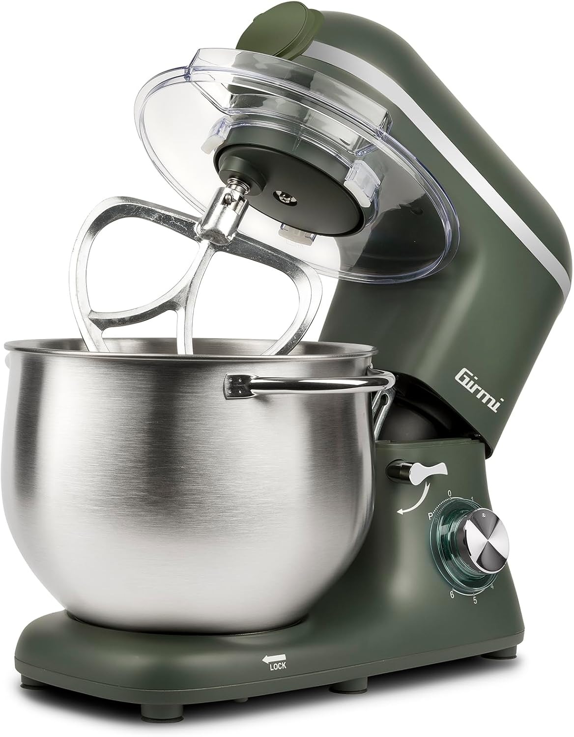 Girmi IM50 Impastatrice Planetaria, 2200W Max, 8 Litri, 6 Velocità, Pulse, Contenitore inox con maniglia, Dispositivo di sicurezza, Accessori inclusi, Panna