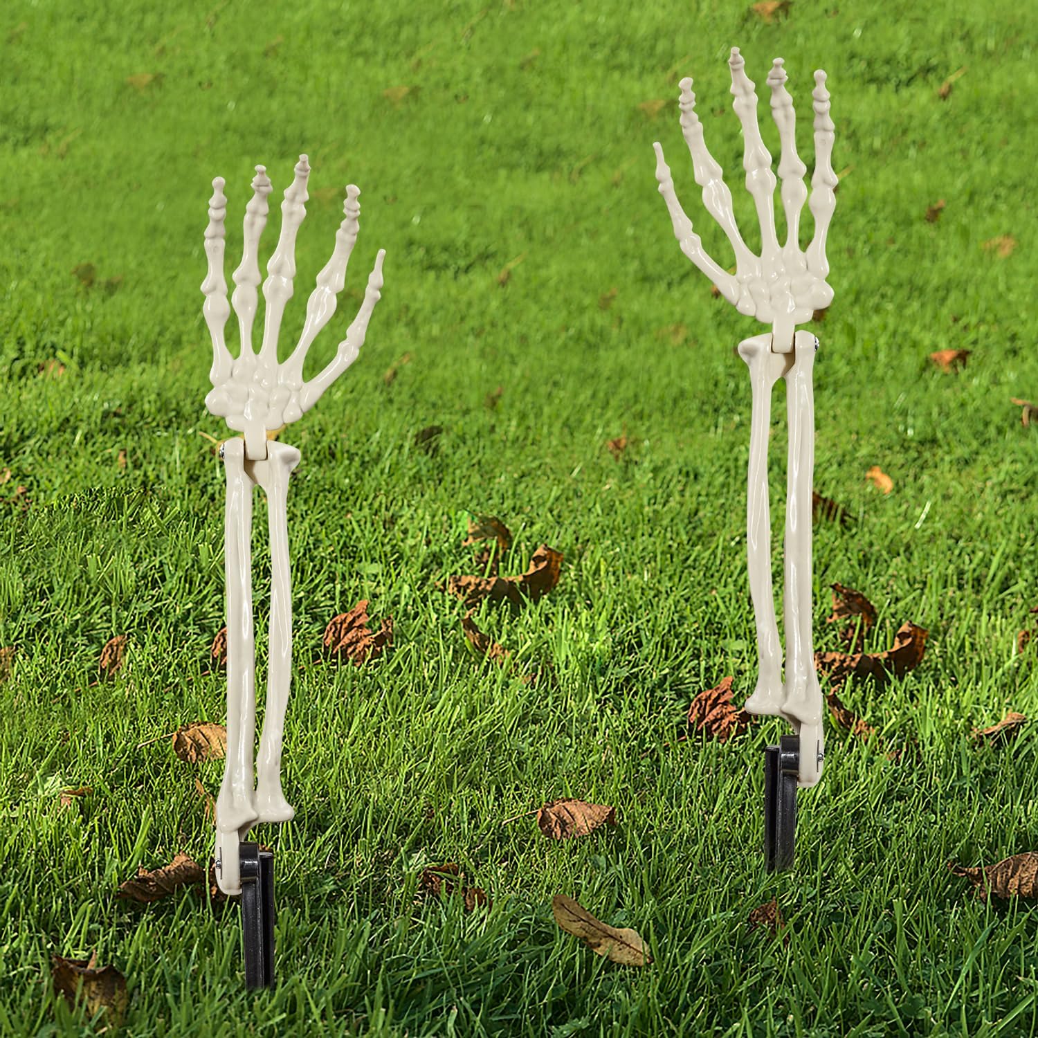 AOFOX Halloween realistico scheletro pala zombie fantasma braccio palo in plastica separata scheletro mani Yard segno per Halloween oggetti di scena (2 coppie)