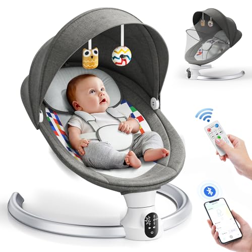 Kotsy sdraietta neonati con telecomando e controllo bluetooth per connessione smartphone,altalena neonato con cintura di sicurezza a 5 punti,con 5 ampiezze altalene timer a 3 stadi : Amazon.it: Prima infanzia