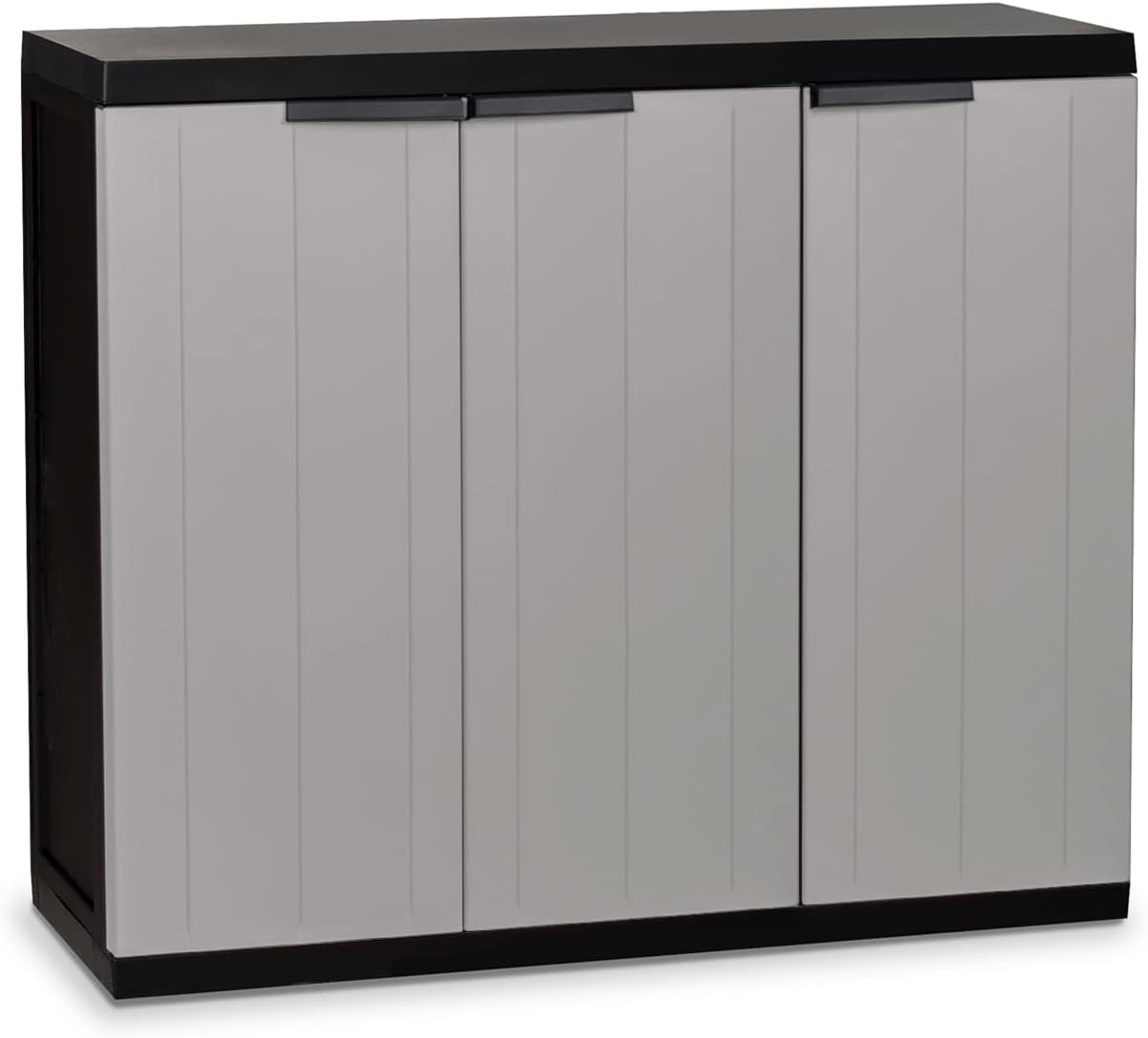 SF SAVINO FILIPPO Mobile in dura plastica di resina grigio e nero con 3 ante e 2 piani da interno per esterno balcone terrazzo casa