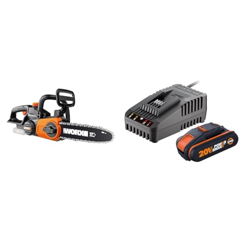 Worx WG322E.9 Elettrosega Sega Da Giardino A Batteria 20V Motosega Elettrica Da Potatura & WA3601 Kit 1 Carica Batteria Rapido   1 Batteria Power Share 20V/2.0Ah agli Ioni di Litio : Fai da te