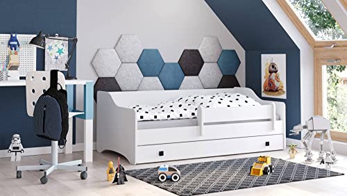 Dmora Letto Singolo per Bambini, Lettino con cassettone e Protezione anticaduta per cameretta, cm 164x85h60, Colore Bianco e Nero : Casa e cucina