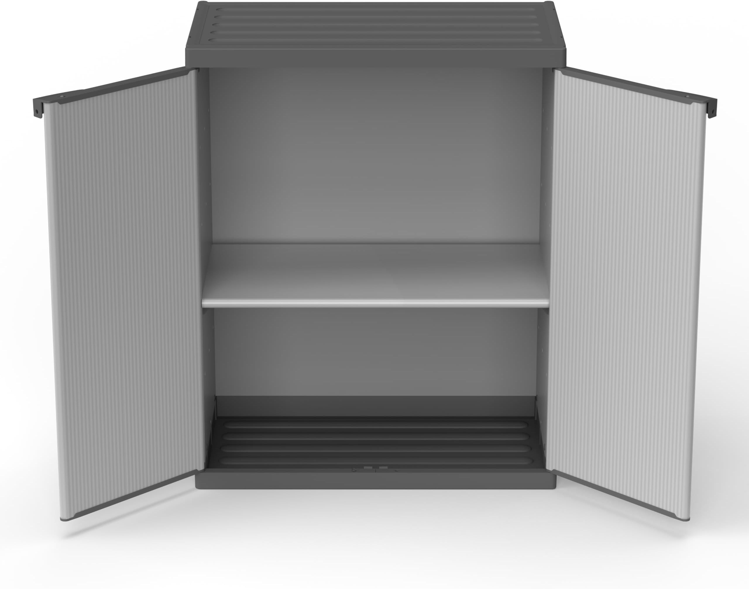 Mongardi: Armadietto in resina di PVC e PP, 2 Ante, 1 Ripiano, Facile da Montare, Modular System, Resistente, Adatto ad ambienti Interni ed Esterni, 68L x 40P x 85H cm, Grigio e Nero