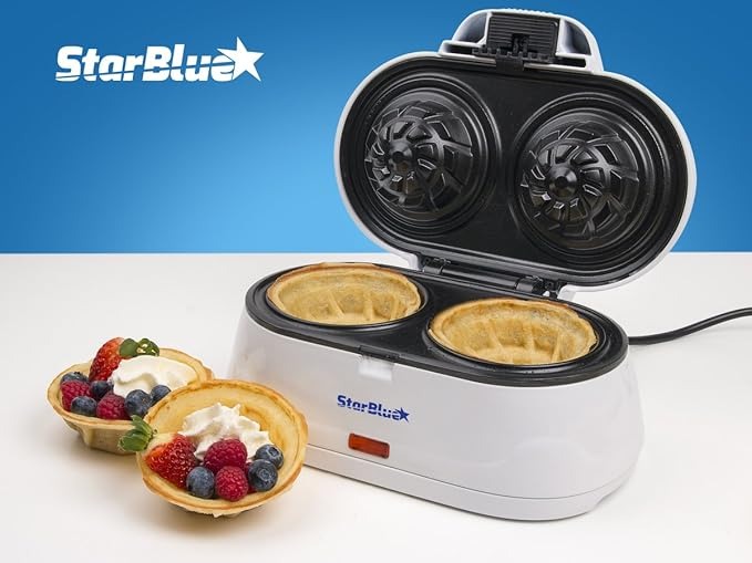 StarBlue - Macchina Per Waffle A Doppia Ciotola, Colore Bianco, Ideali Per Servire Gelato E Frutta, Idea Regalo, 220-240v 50/60hz 1200w, spina UK con adattatore UE