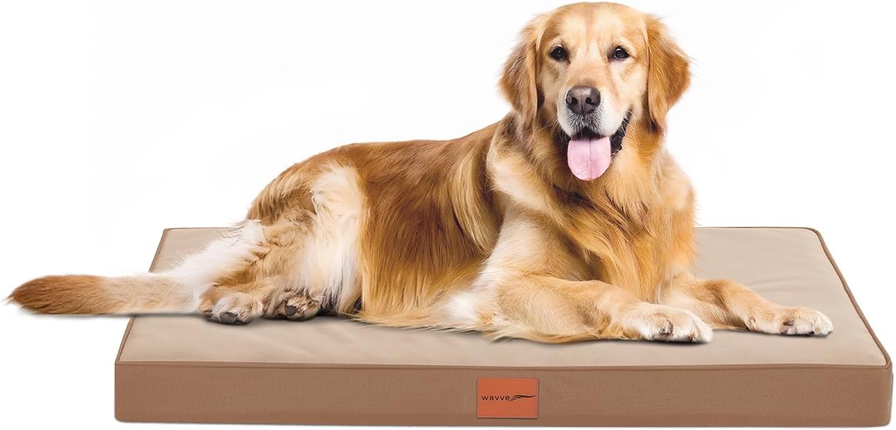 WAVVE Cuccia Cane Taglia Grande, Ortopedica Cuscino per Cani, Letto per Cani Sfoderabile e Lavabile, Divano per Cani in Uovo Foam, Base Antiscivolo, Fodera Impermeabile, 112 x 81 x 7.6 cm, Grigio