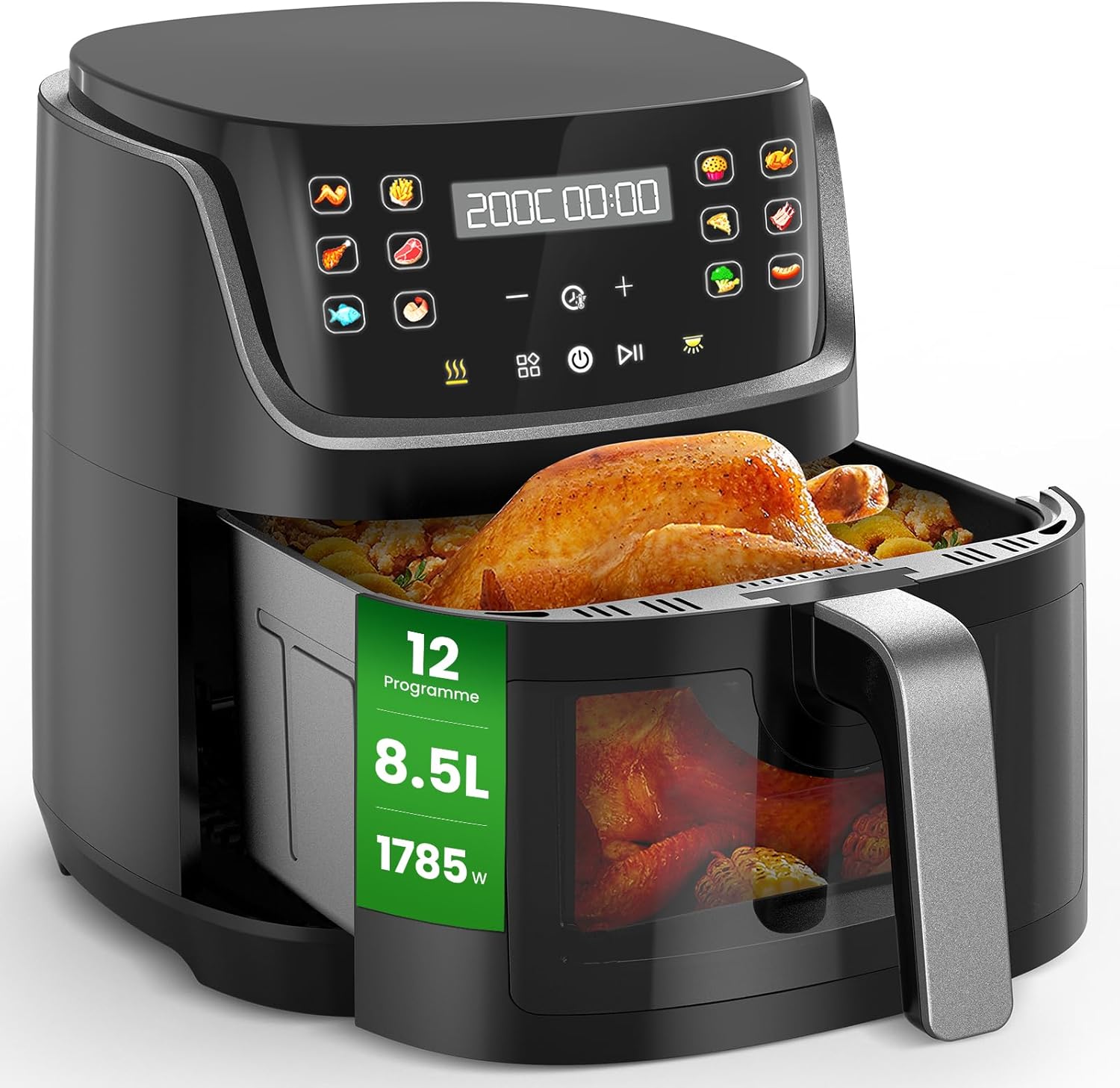 Friggitrice ad Aria Calda 8,5litri 1785W, Air Fryer 8 Programmi di Cottura, Capacità fino a 6-8 Persone, Schermo tattile digitale, Friggitrice con carta forno e Finestra Visibile, Meno Olio - G8 Pro