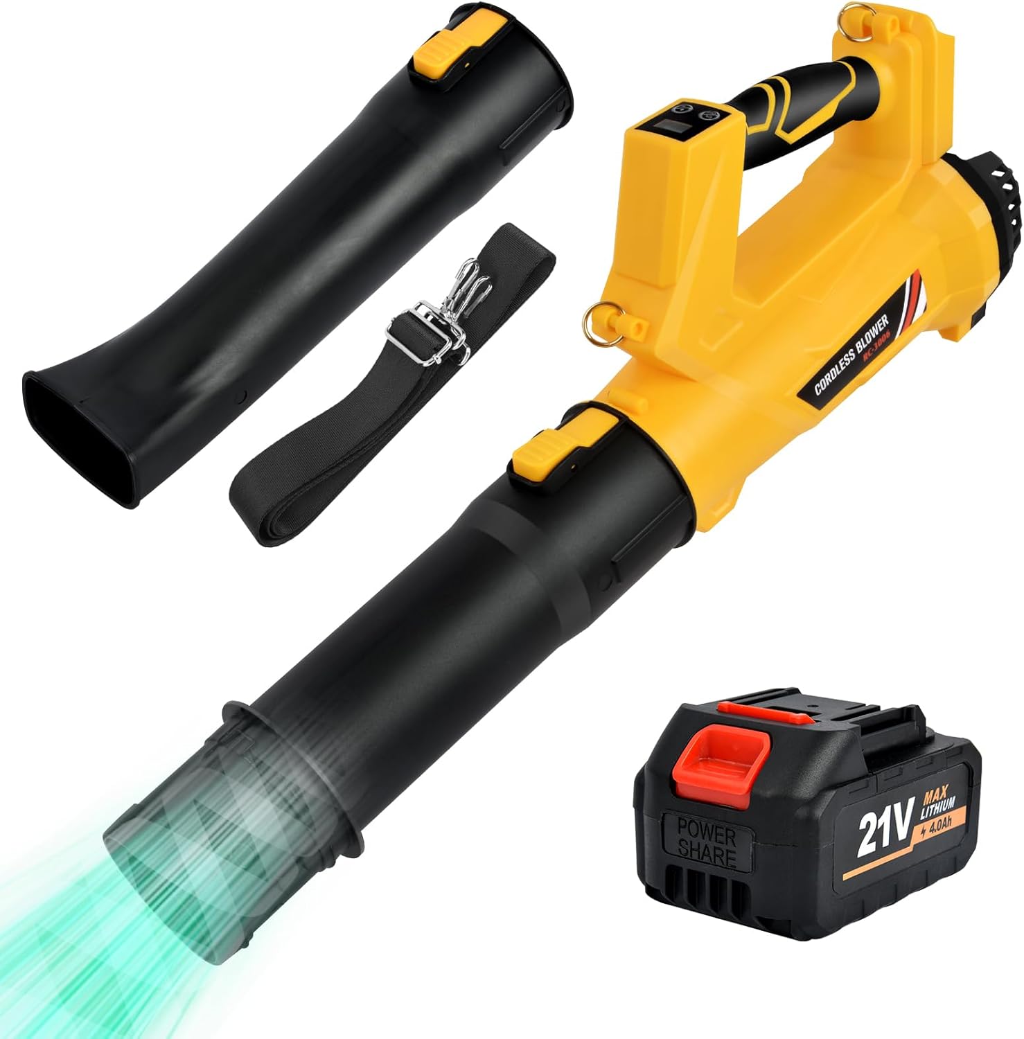 Battery Blower for Leaves: 21 V Leaf Blower with 4.0 Ah Battery, 218 km/h, 20000 RPM, 6 Speed, 2 Nozzles, Electric Blower for Cleaning Leaves, Removing Dust