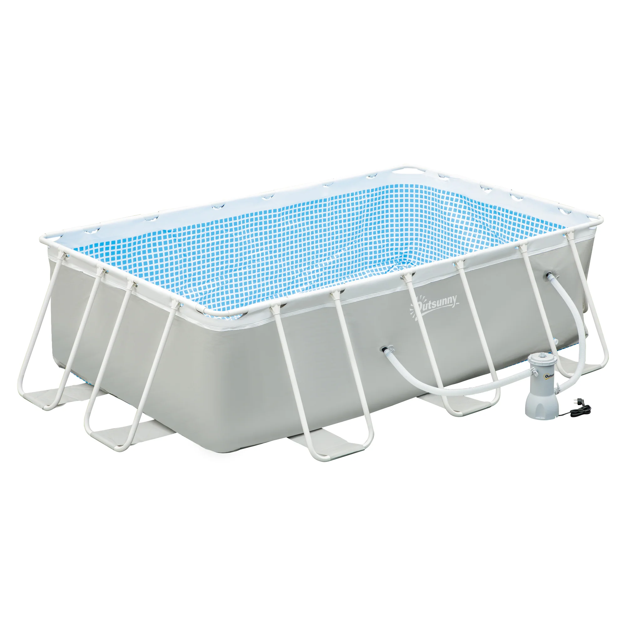 Easycomfort Piscina Fuori Terra da Giardino Rettangolare con Pompa di Filtraggio, 340x215x80cm, Grigia