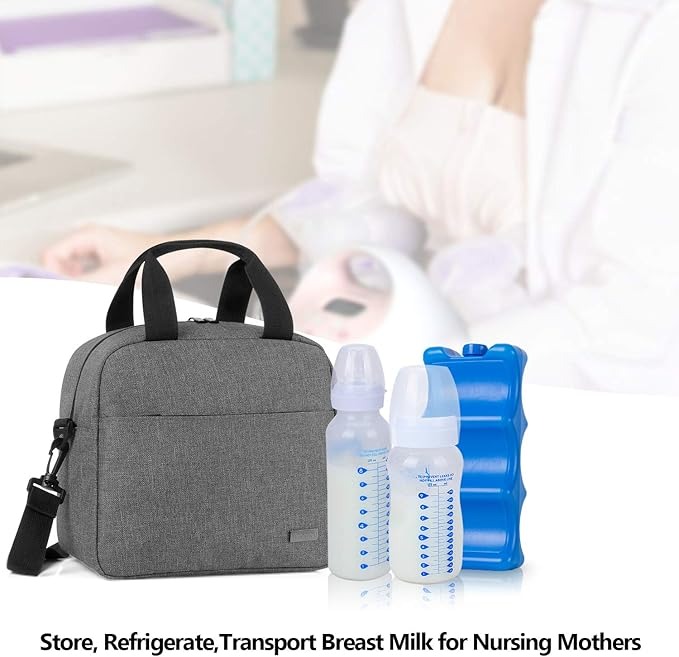 Teamoy Borsa Termica per Biberon con Mattonelle per il Ghiaccio, Porta Biberon Isotermico, Adatto a 6 biberon da 270ml, Grigio