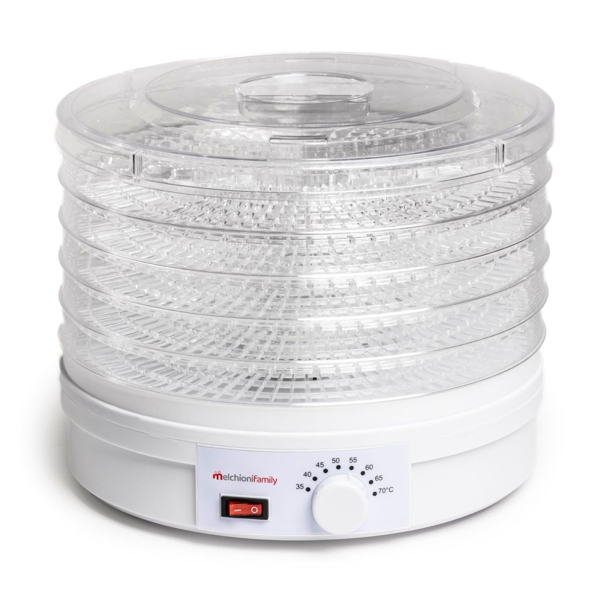Melchioni Family | Essiccatore Elettrico BABELE, Essiccatore Alimentare Multiuso, 5 Ripiani Impilabili e Removibili, Potenza 250W, Temperatura Regolabile 40-70°C