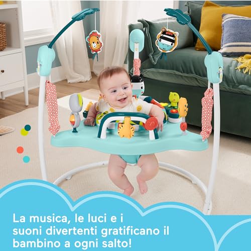 Fisher Price   Centro Attività Arcobaleno, con luci, 20 minuti di musica e suoni, seggiolino girevole, tanti accessori e amici animali, giocattolo per bambini, 0  anni, HNX59 : Prima infanzia