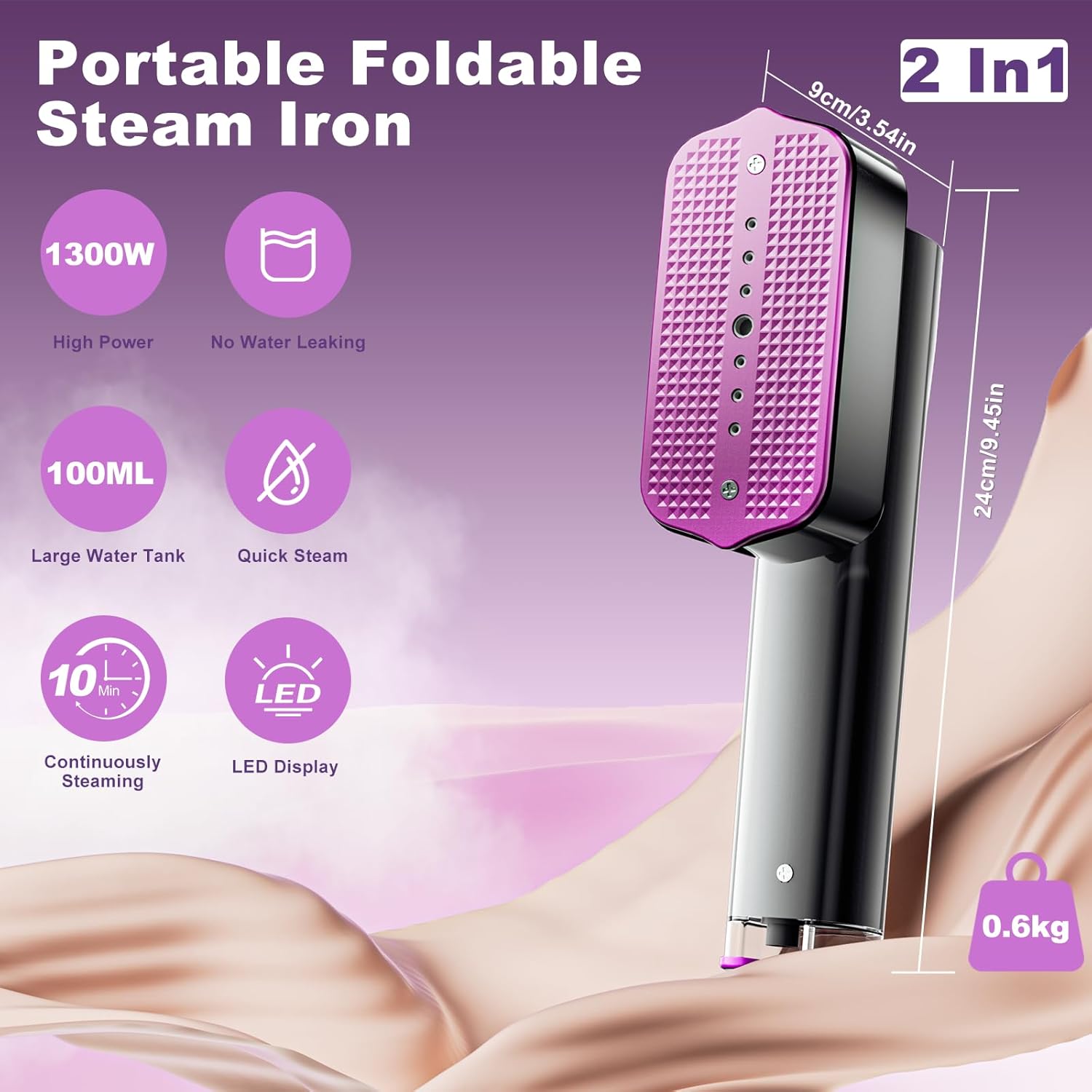 TOPPLEE Vertical Ironing Iron, 2 in 1 1300W Portable Vertical Ironing Iron, Garment Vaporizer Only 0.6kg, 10 Minutes Continuous Steam, Steam Iron for Travel and Home