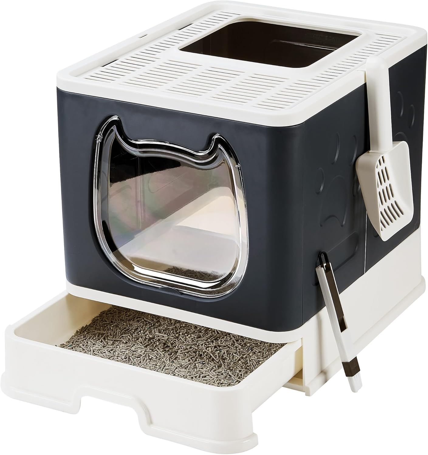 Cassetta Igienica per Gatti, Kitten Lettiera Toilette Chiusa Pieghevole con Coperchio, con Pala Vassoio Estraibile e Paletta