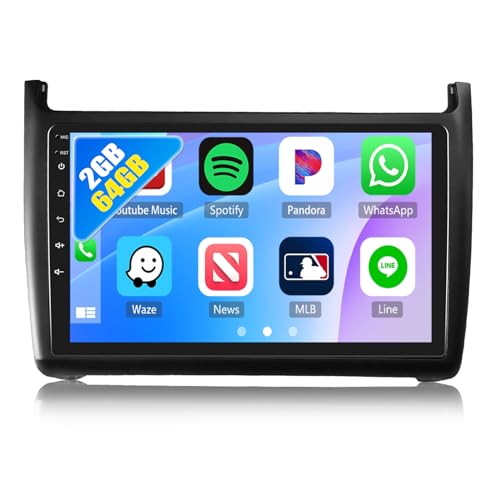 8Core 2G 64GCAMECHO Autoradio per VW Polo 6R 6C 2008 2016,Android 13 丨Stereo 2 DIN con Schermo da 9 Pollici con Navigatore GPS Carplay Android Auto DSP RDS Bluetooth Mirror Link Telecamera Posteriore : Amazon.it: Elettronica