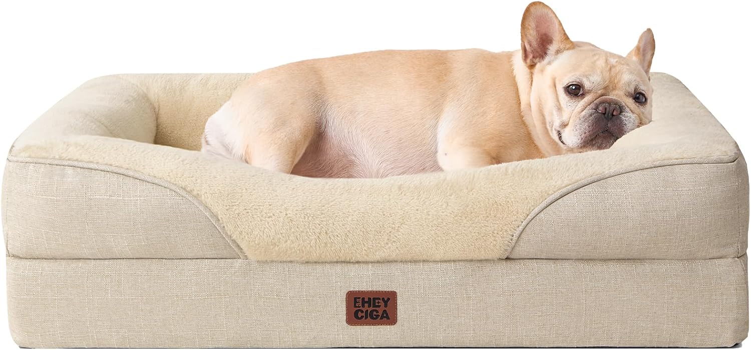 EHEYCIGA Memory Foam Cuccia Cane Interno Taglia Grande, Impermeabile Divano per Cani Sfoderabile e Lavabile, Letto per Cani con 4 Bordi Rialzati, Grigio Scuro, 106.5x76x18.5cm