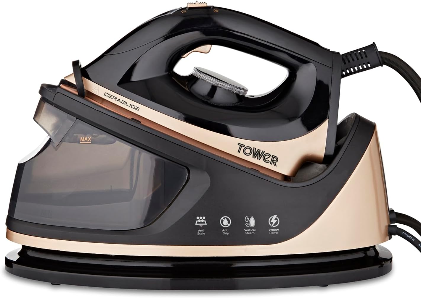 Tower T22008RG CeraGlide Wireless Steam Iron with Ceramic Plate and Variable Steam Function, Black and Rose Gold