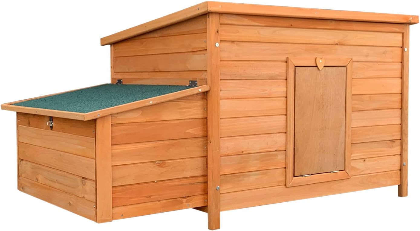 Pollaio con spazio esterno e nido, in abete, 1720x660x1200mm, griglia e vasca galvanizzate