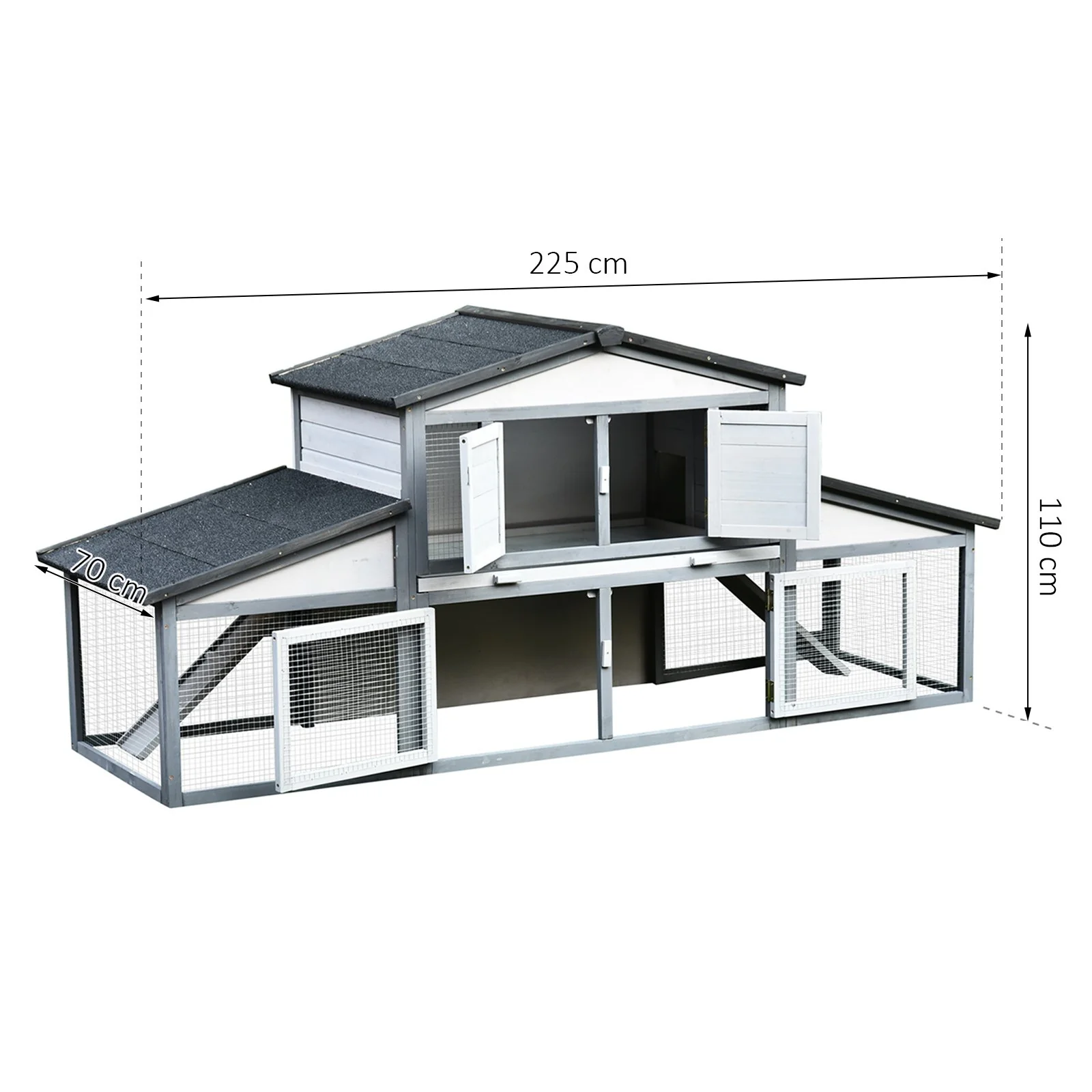 Easycomfort Conigliera da Esterno in Legno e Metallo, Gabbia per 2-3 Conigli o Roditori, Grigia e Bianca 225x70x100cm