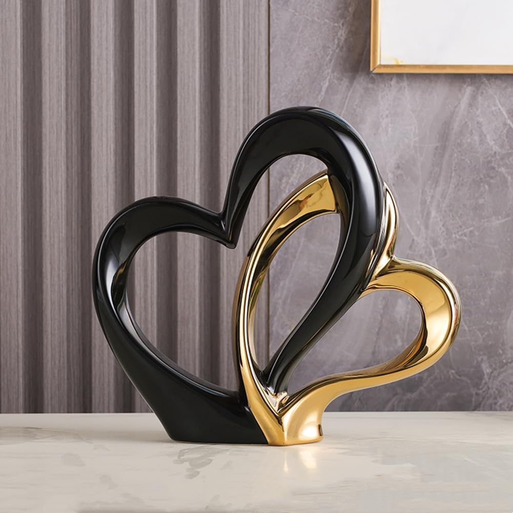 ODMYZG Statua in ceramica a doppio cuore,Elegante cuore per la decorazione,scultura decorativa per la casa,soggiorno,decorazione dell'ufficio,adatta come regalo.