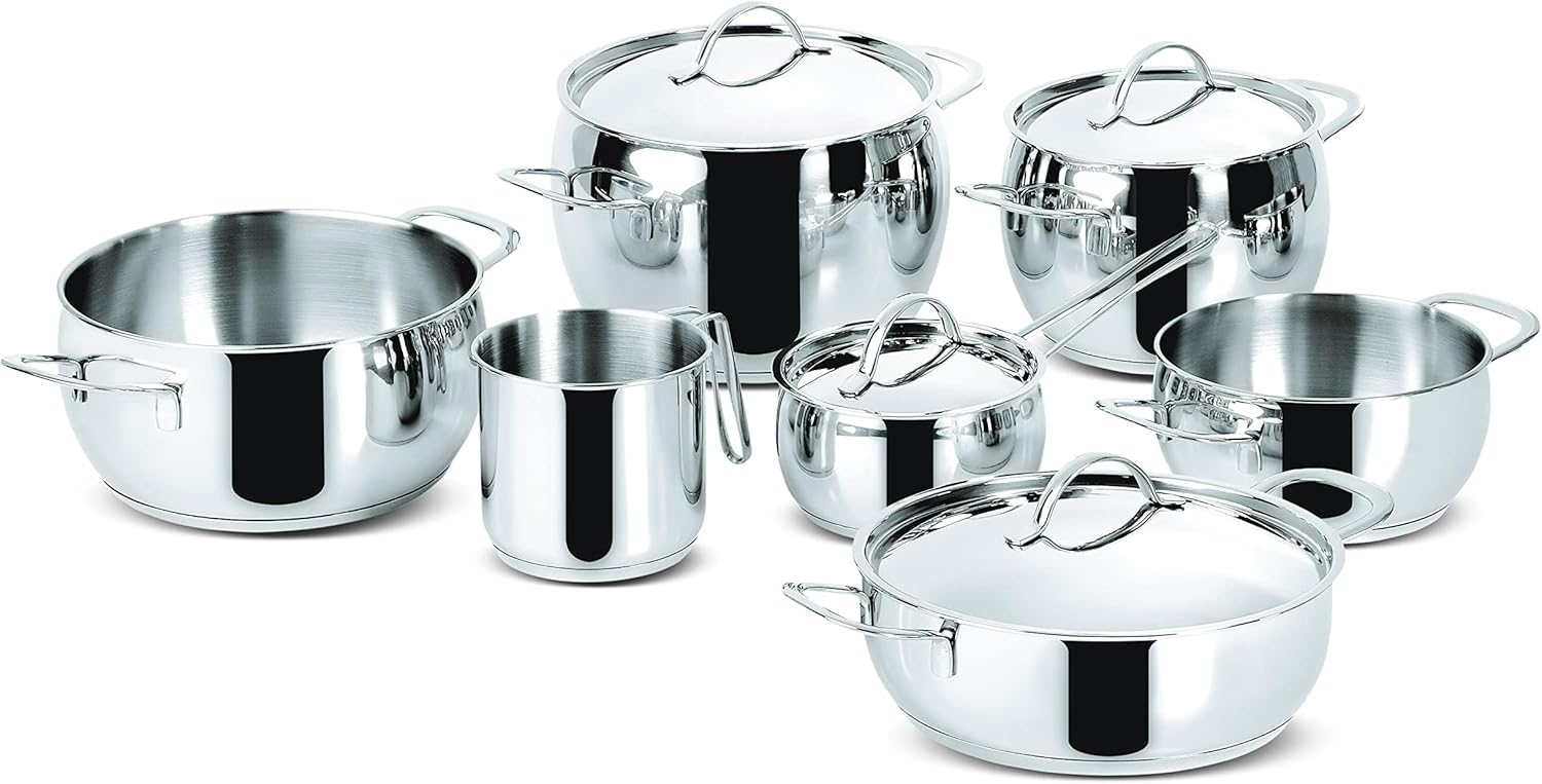 Lagostina Euforia 18/10 Stainless Steel Induction, Gas and Oven Set, 11 Pieces, Lagoseal Plus Base, Cookware Set with 4 Casseroles, 2 Pots, Milk Pans, 4 Lids