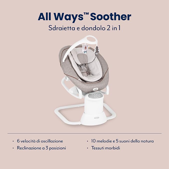 GRACO All Ways Soother Sdraietta e dondolo 2 in 1, dalla nascita a circa 6 mesi (9 kg), colore Beige fantasia Little Adventures : Amazon.it: Prima infanzia