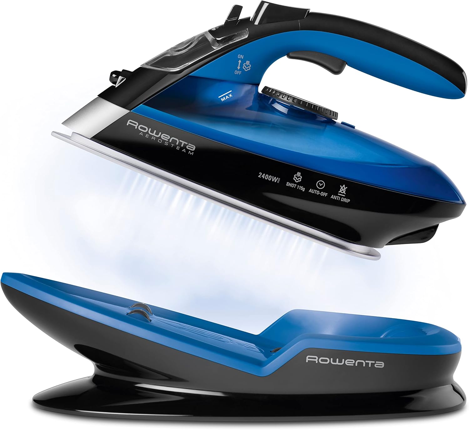 Rowenta De5010 Freemove Wireless Steam Iron, 2400 W, 250 ml, Variable Steam Quantity 120 G/Min, Black/Blue
