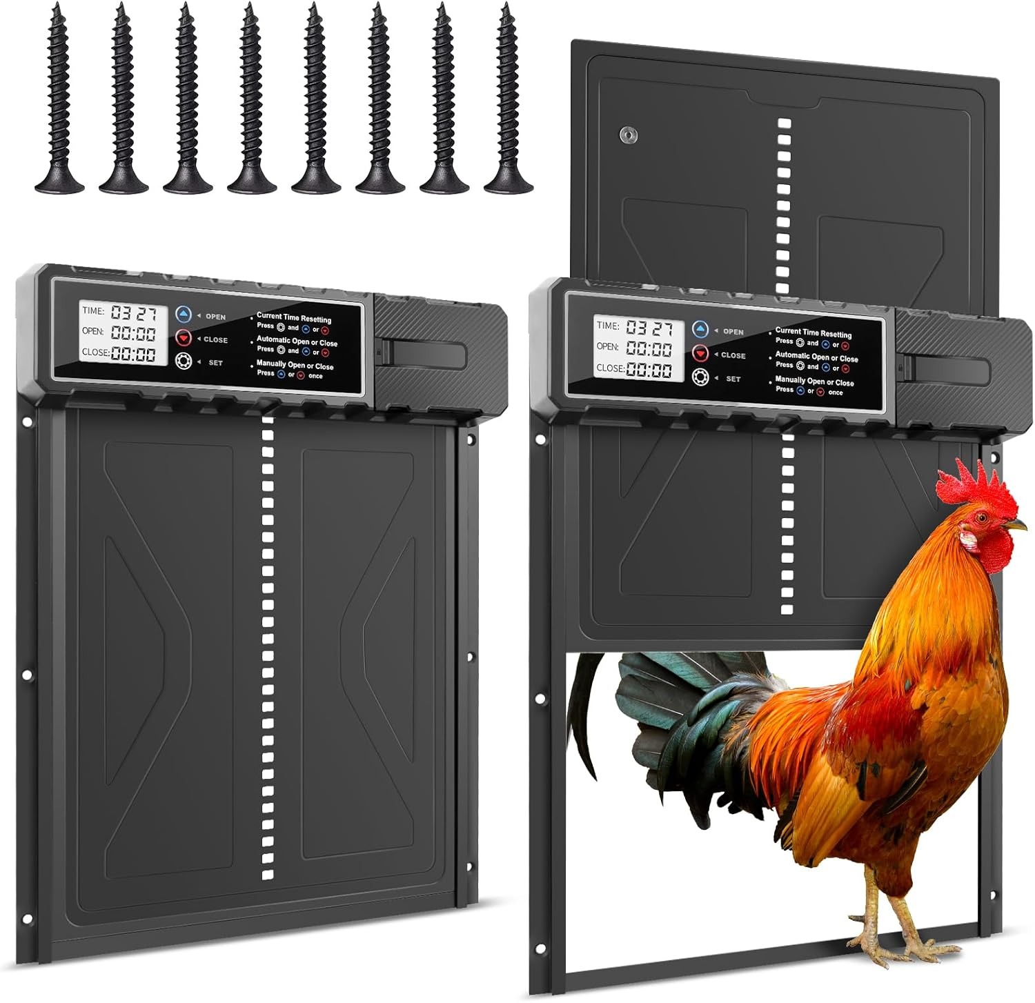 talifoca Porta Pollaio Automatica, Porta Automatica Pollaio Alluminio con Display, sportello automatico per pollo a Batteria, Manuale e Timer, Anti-Pizzicamento