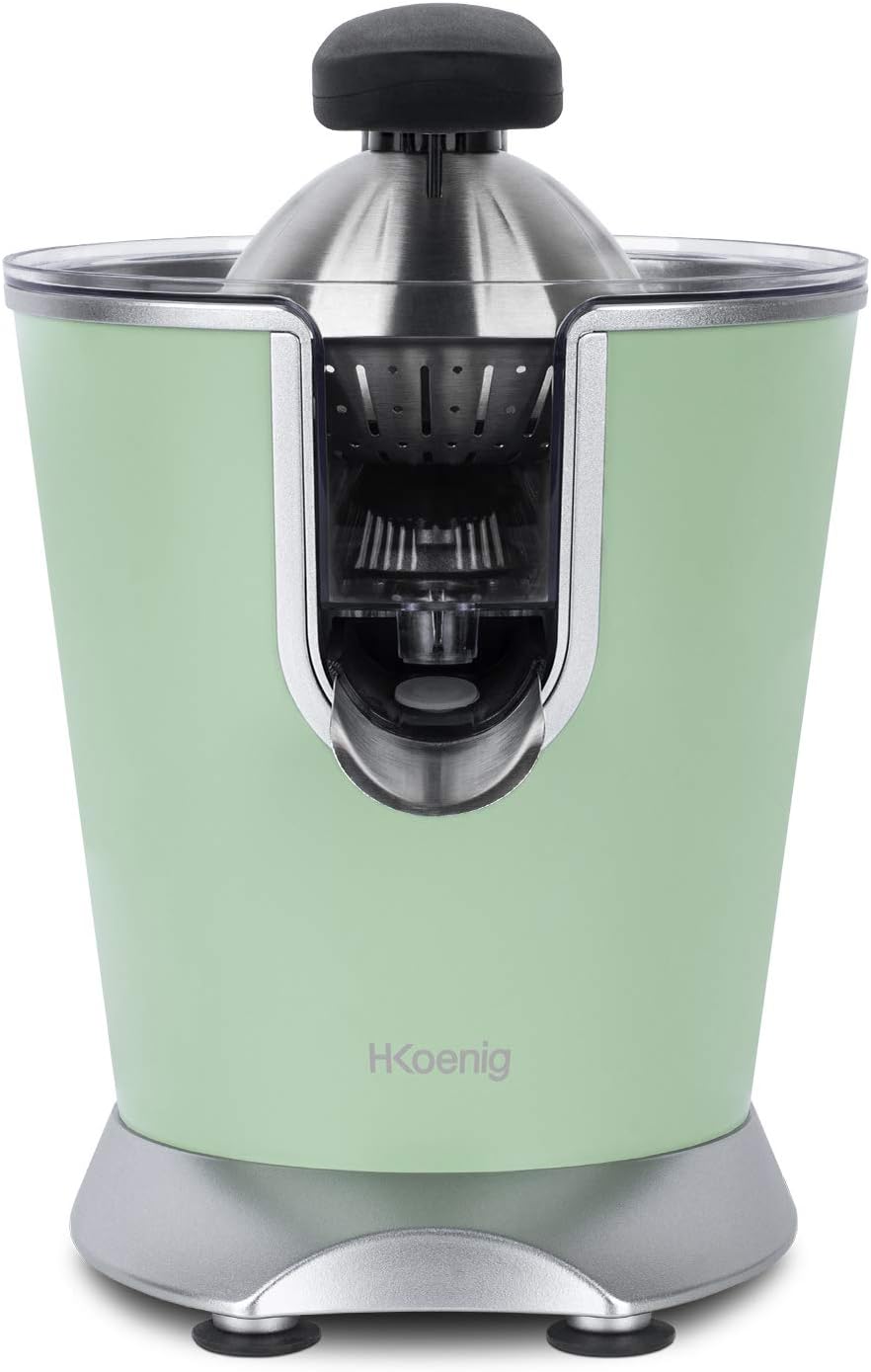 H.Koenig Spremiagrumi elettrico professionale a braccio in acciaio inox AGR80, senza BPA, veloce, automatico, silenzioso, potente 160 W, beccuccio antigoccia, 160W